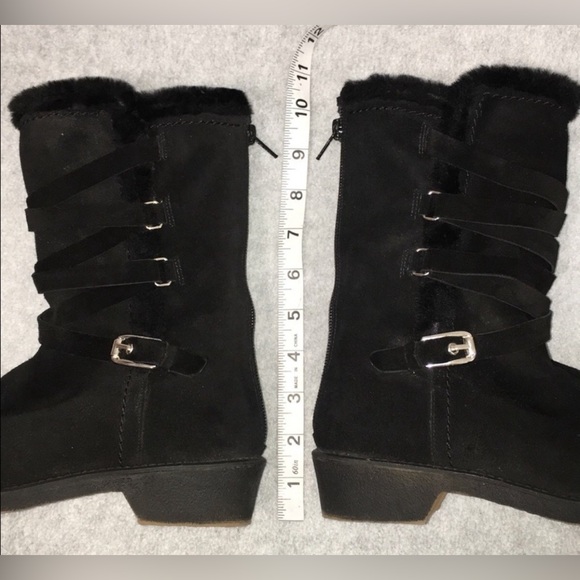 EUC!Stuart Weitzman Suede Mid-calf Boots Size 7.5 Black Fur Lining & Gum Soles - Picture 5 of 14